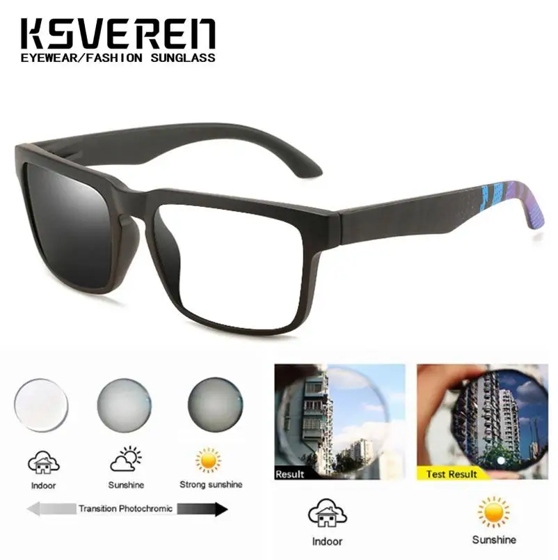 クラシックスクエアフォトクロミック近視メガネ男性デザイナー完成近視眼鏡女性屋外変色スポーツメガネ