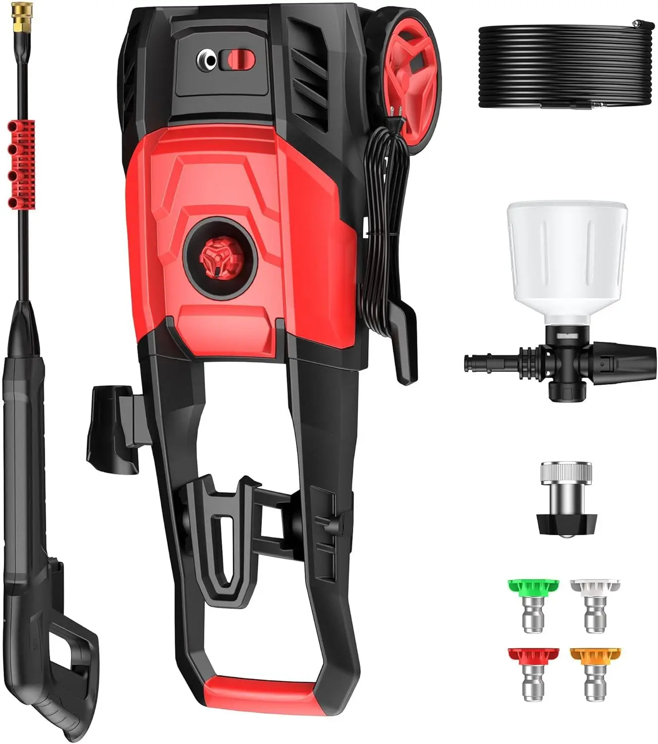 غسالة الضغط الكهربائية، 2.5 جالون في الدقيقة مع 4 فوهات ومدفع رغوي للسيارات والأسوار والممرات والباحات