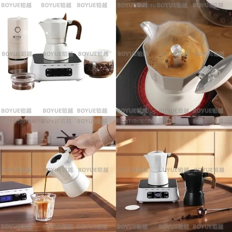 7 Piece Moka Pot Set Double Valve Italian Espresso Maker Stovetop Coffee Percolator Manual Brewing Kit Aluminum Concentrated