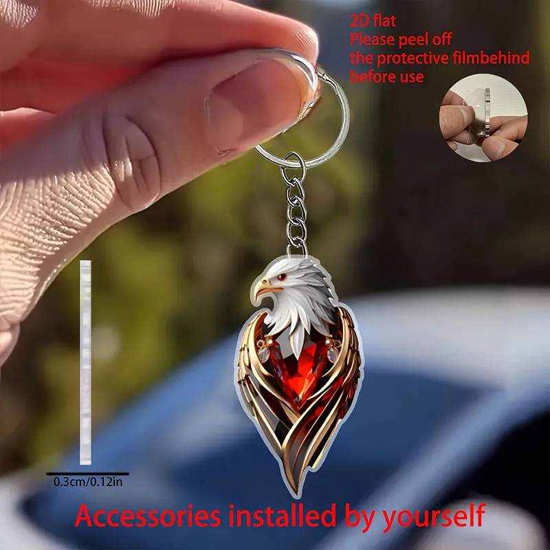 1 Eagle Car Mirror Pendant2D Flat Acrylic Keychain, Vehicle and Backpack Decoration, Exquisite Feather Design, Car Keychain