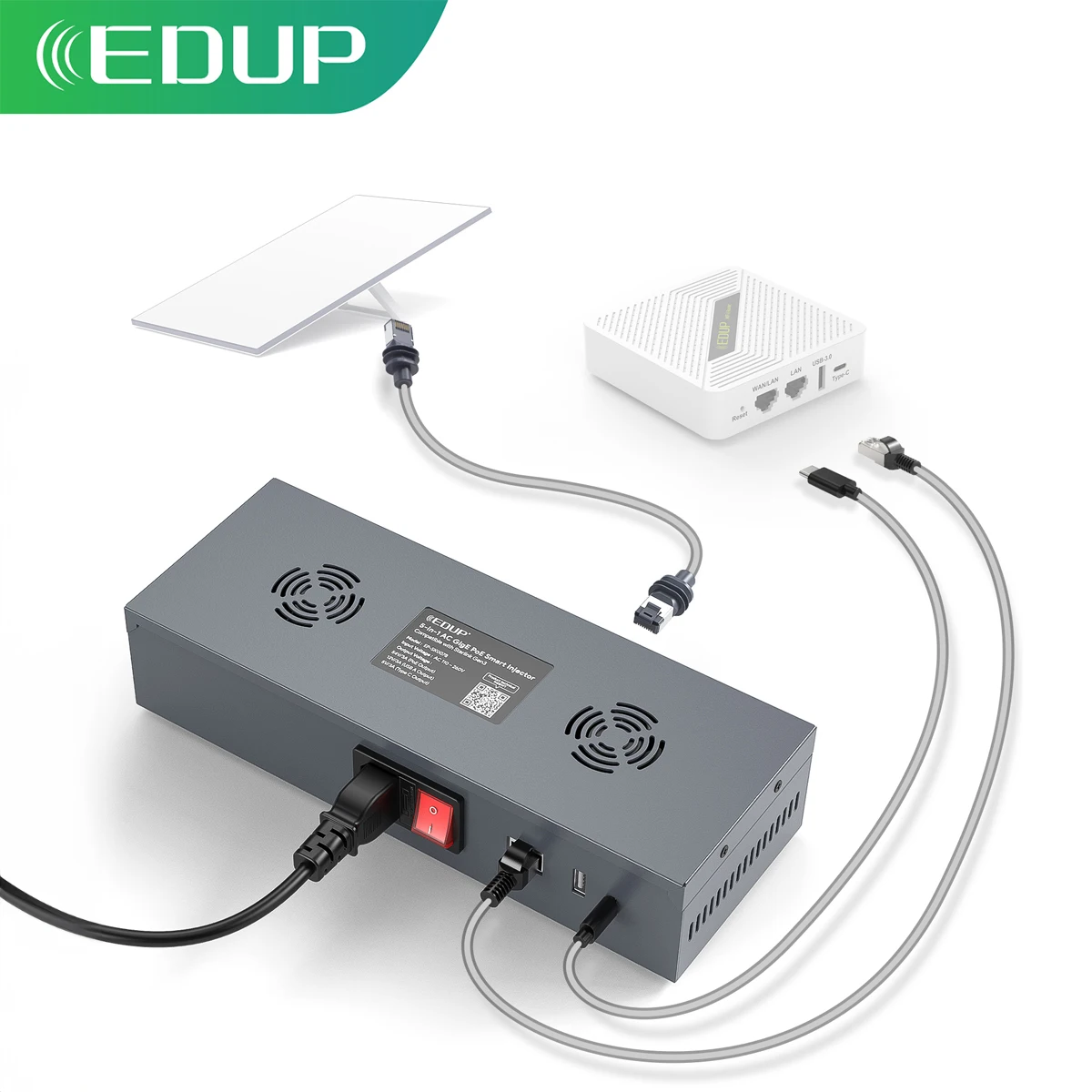 EDUP  SK0078 Starlink V3 5-in-1 PoE Injector 200W Gigabit Ethernet Protection for Gen 3 Compatible with Starlink Standard