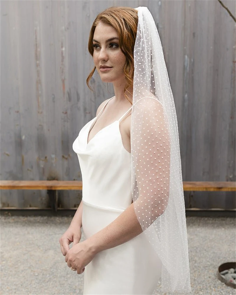 

YouLaPan Swiss Dot Bridal Veil in Cathedral Fingertip Wedding Veil 1 Tier Swiss Lace High Quality Voile Wedding Accessory V185