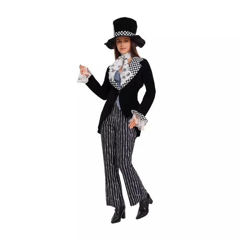 

Halloween In Wonderland Mad Hatter Cosplay Costume Adult Alice Suit outfit Women Magic Show Tuxedo Carnival Fancy Dress