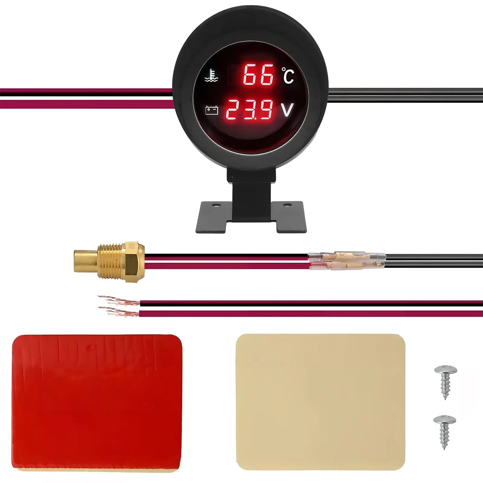 

12V 24V Car Meter Water Temp Voltage Gauge Dual Function Durable Material Wide Compatibility Automotive Gauges Vehicle