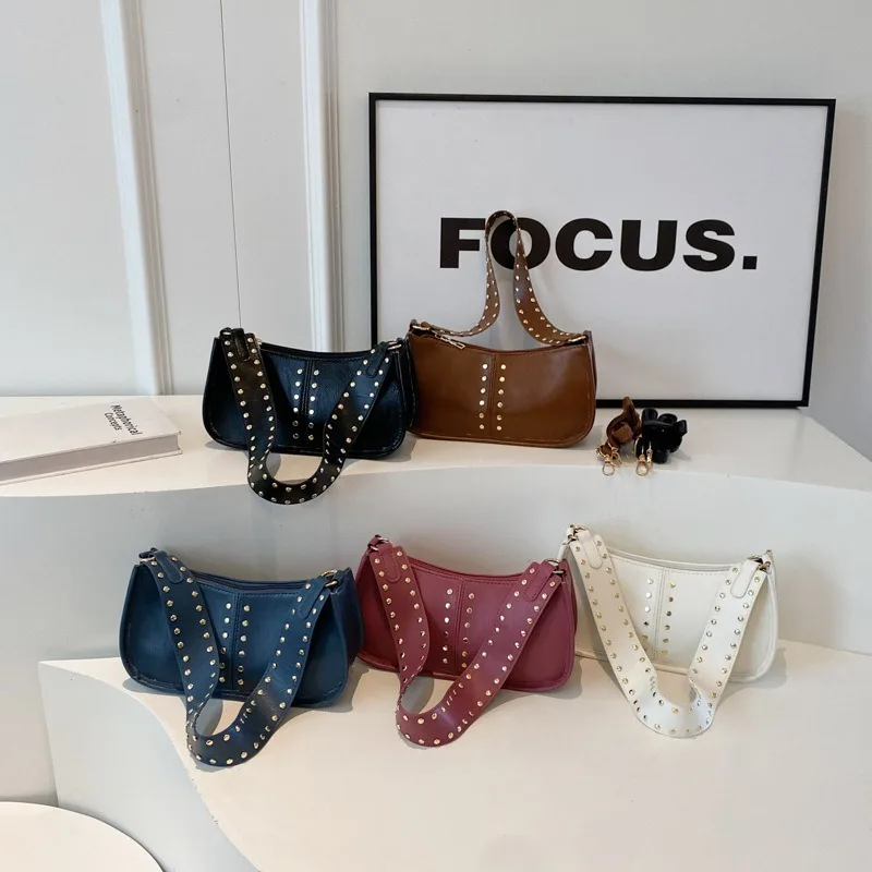 Women Bag New Euro-America Style Vintage Fashion Rivet PU Leather Shoulder Bag Neat Sewing Thread Cool Street Fashion All-match