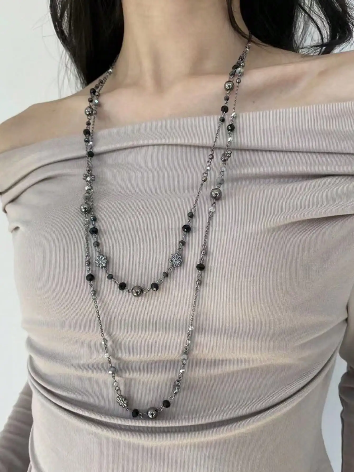

Многослойное ожерелье с цветочными кристаллами и бусинами для женщин, модные украшения для вечеринок и повседневной носки