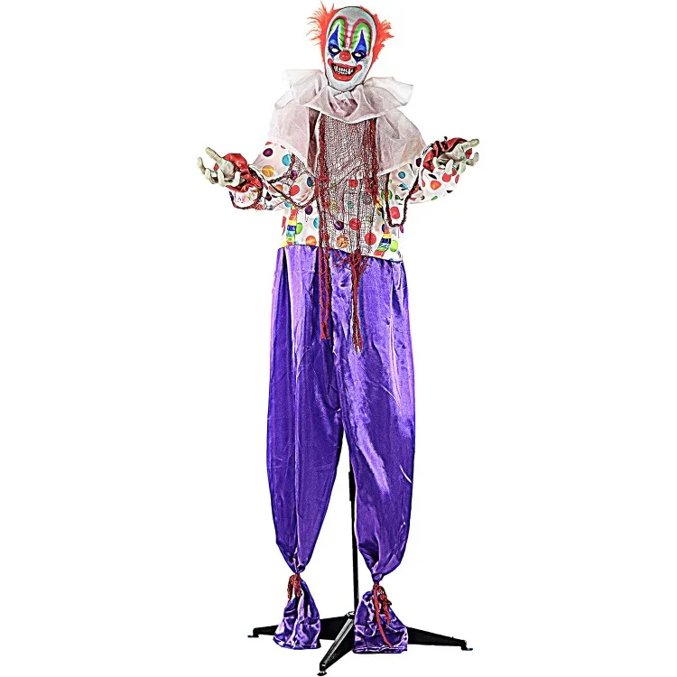 Life-Size Scary Animatronic Talking Clown with Motion, Touch Activated Lights, and Sounds, Indoor or Covered Outdoor Halloween