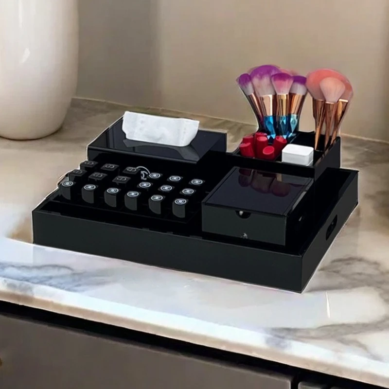 Desktop cosmetics lipstick storage box light luxury high-end multi-functional acrylic beauty brush large grid finishing