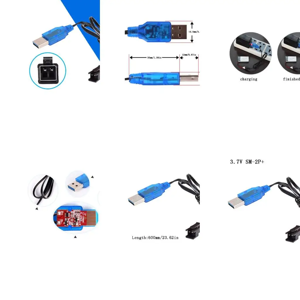 1Pc SM-2P 3.7V 400mA NiMh/NiCd/Lithium Battery USB Charger Cable SM 2P Forward Plug Electric Toy Battery Charging Cable