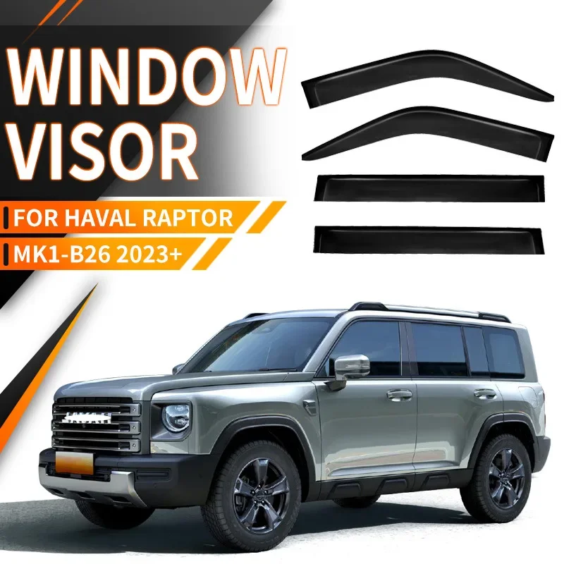 

Fit For HAVAL Raptor 2023+ Dark Window visor Awnings Shelters Rain Sun Mirror Eyebrow Wind Deflector
