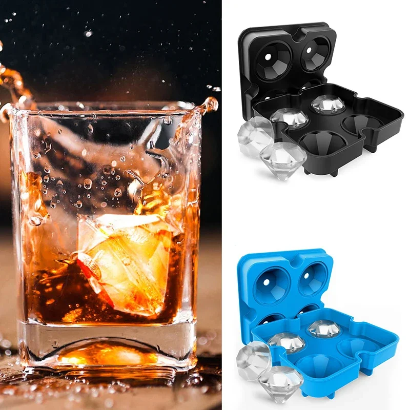 Ice Cube Trays Diamond Ice Cube Molds Silicone Flexible Trays Maker with Lid for Chilling Whiskey Cocktails Easy Release