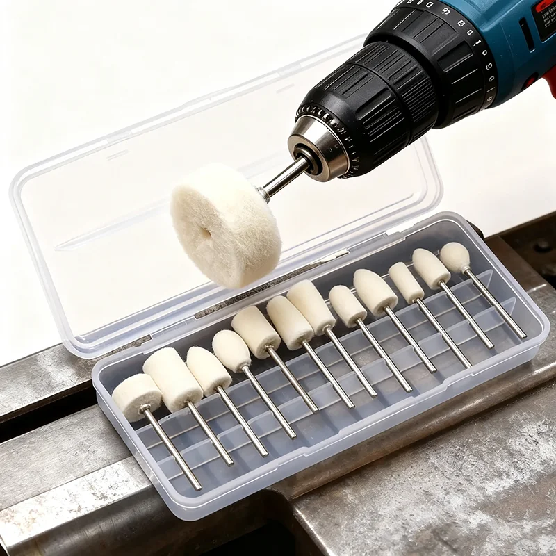 12PCS Wool Felt Polishing Wheel 8-11.8mm Outer Diameter 2.35mm Shank for Rotary Tool