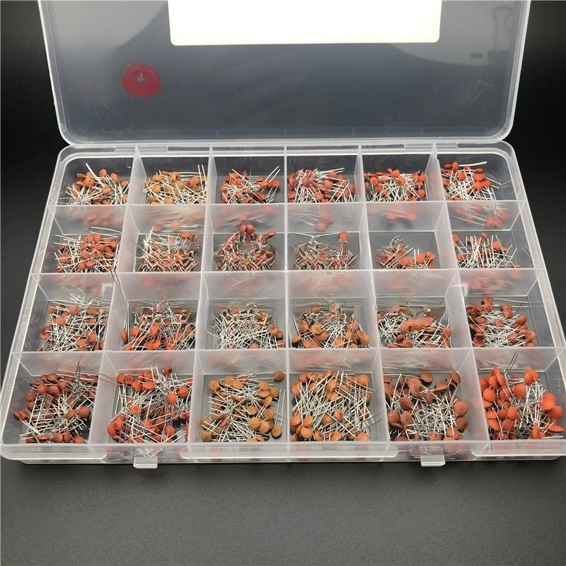 حزمة مكثفات بورسلين، محاصر، مكثف في الخط 2pf-0.1UF104، إجمالي 24 نوعًا، 40 قطعة لكل منهما، إجمالي 960 قطعة