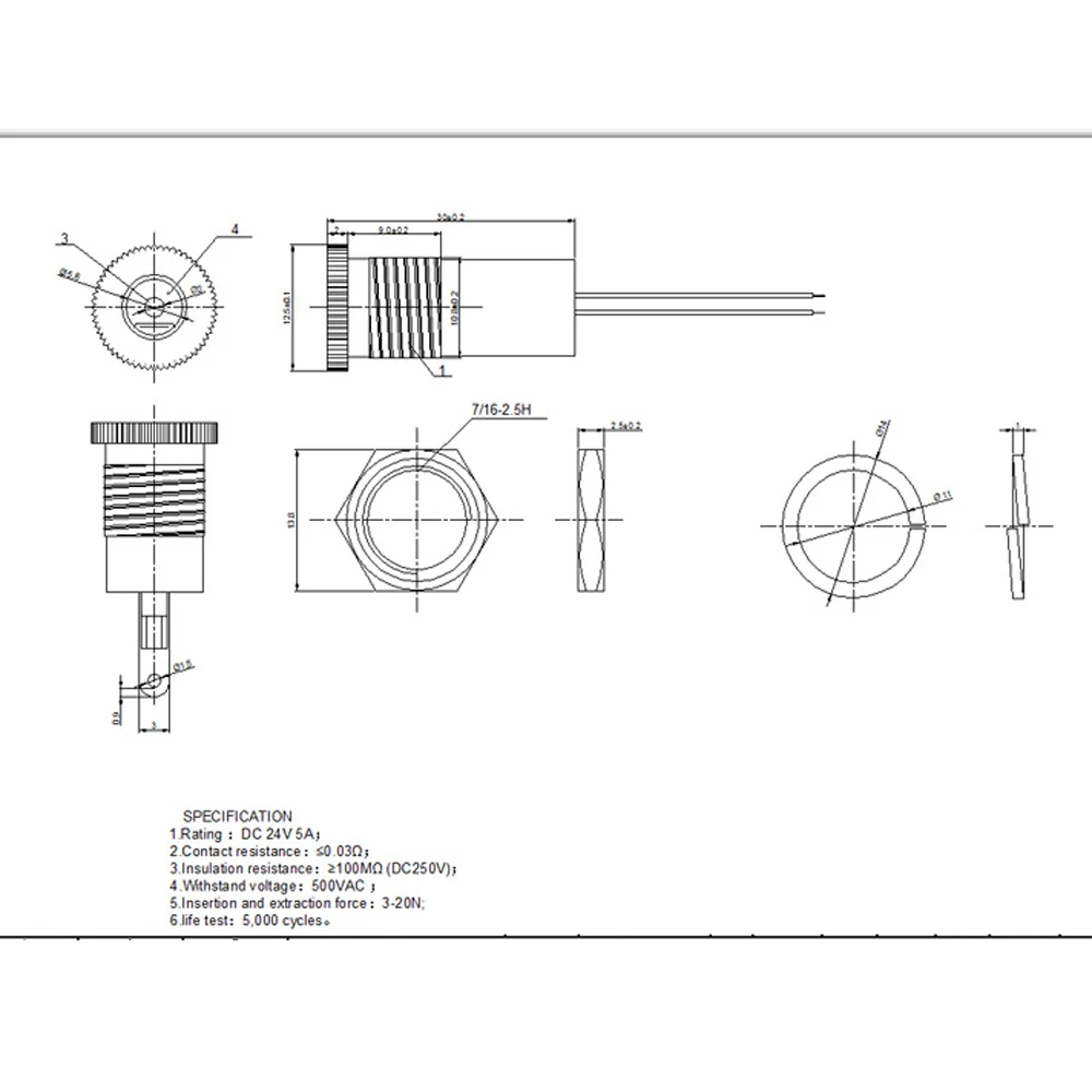 1PCS waterproof DC099 5.5*2.5mm 5521 5525 DC Power Jack Socket Female Panel Mount Connector MetalWith Nut Snap DC-099   5.5*2.5