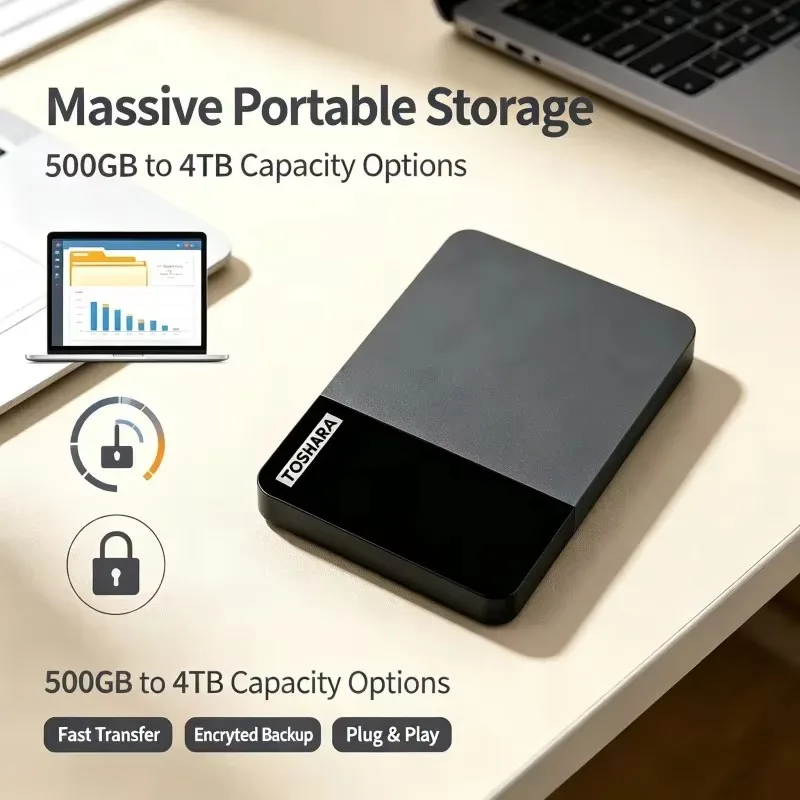 Portable Encrypted External Hard Drive Large Capacity 500GB 1TB 2TB 4TB USB3.0 Office File Backup Hard Disk For Desktop Laptop