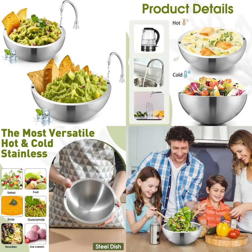 

Stainless Steel Insulated Chiller Bowl for Party Snacks - Double Walled Serving Dish for Salsa, Guacamole, Condiments, and More