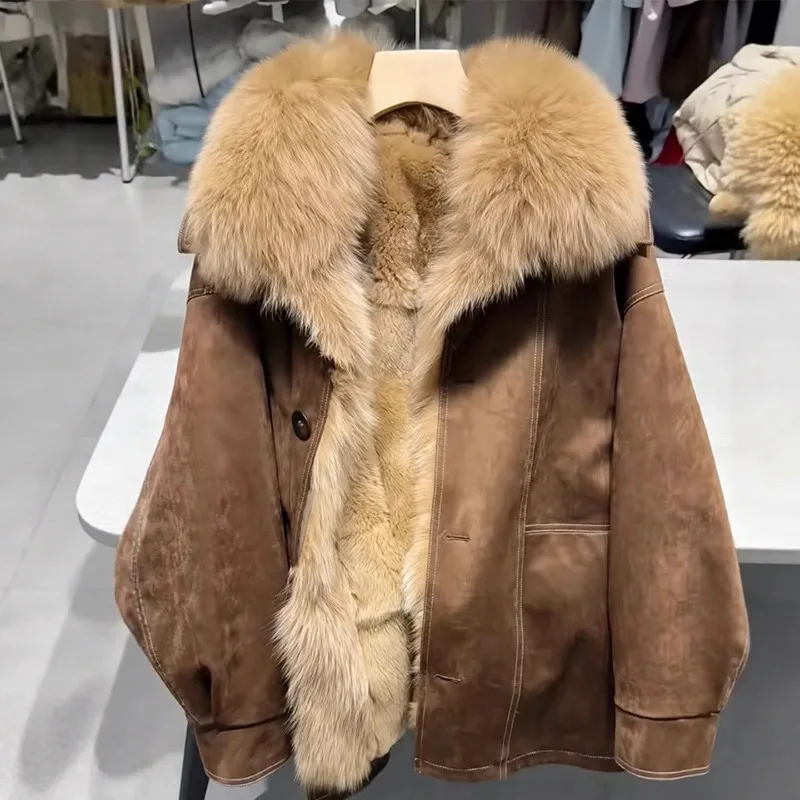 

New Winter Style Features High-end Large Fur Collar Thickened Fur Lining Providing Warmth Loose Fashion Suitable Women Wearing