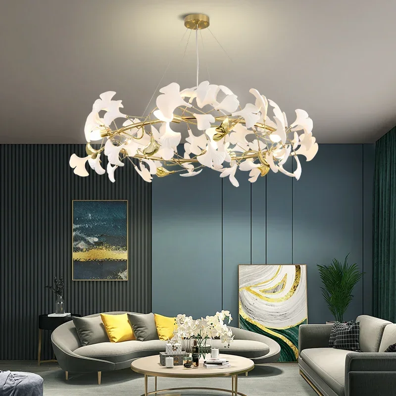 

2024 Ginkgo Chandelier Villa Duplex Ceiling Hanging Light Living Room Hotel Lobby Decoration Pendant Light