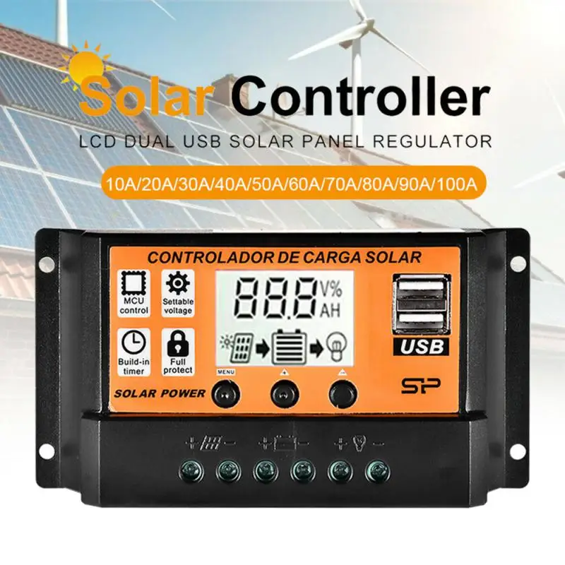 30A 40A 50A 100A Solar Controller 12V/24V Solar Regulator Panel Battery Solar Controller MPPT/PWM with Dual USB LCD Display