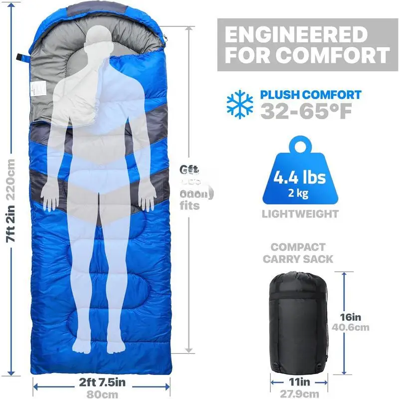 Adult Sleeping Bag 3 Season Polyester Standard Length Customizable Cold Weather And Warm Backpack