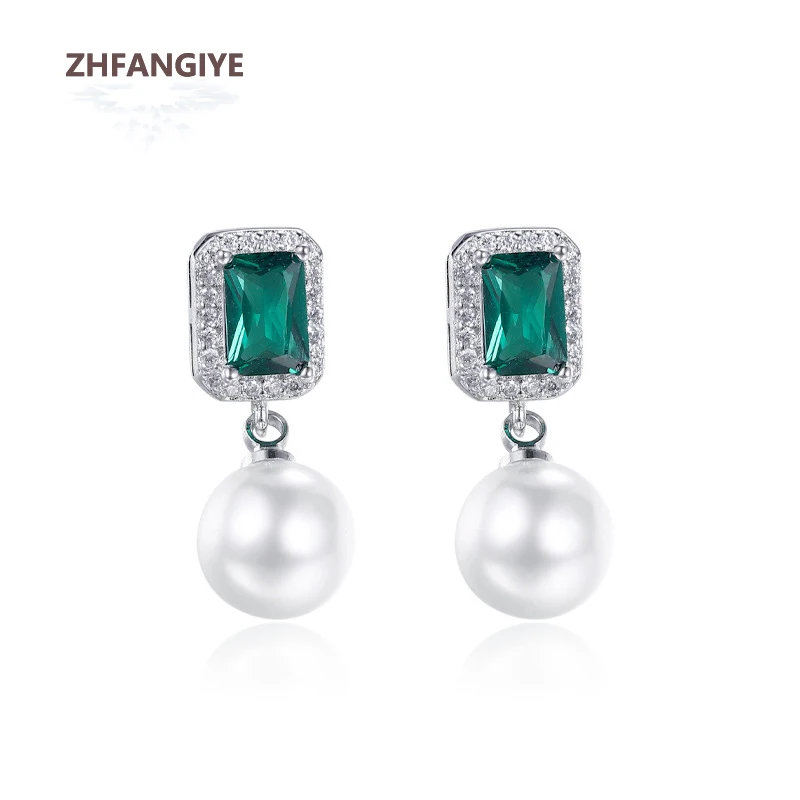 

Classic Pearl Earrings 925 Silver Jewelry Accessories with Emerald Gemstone Drop Earrings for Women Wedding Party Gift Wholesale