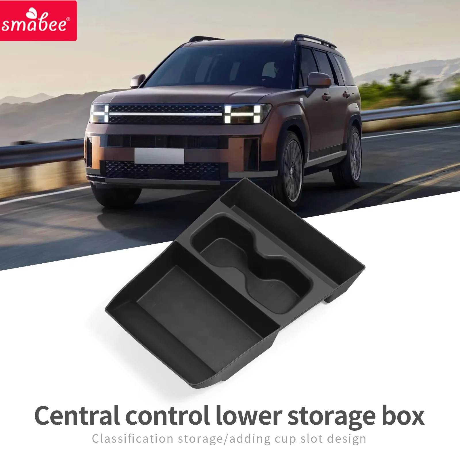 Smabee für Hyundai Santa Fe 2024 2025 2026 Auto Mittelkonsole Untere Ablagebox Getränkehalter TPE Organizer Ablagefach Zubehör Ordnungssystem