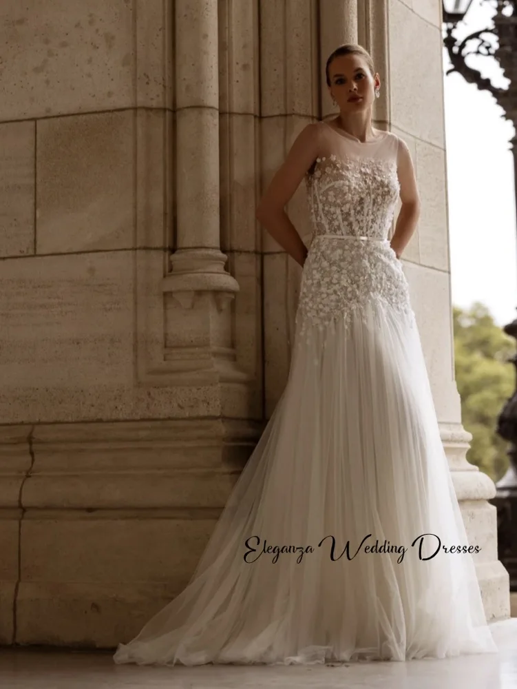 Abito da sposa classico personalizzato con applicazioni in pizzo Paillettes scintillanti Perle Abito da sposa A-line Abito da sposa lungo Abiti da sposa 2025