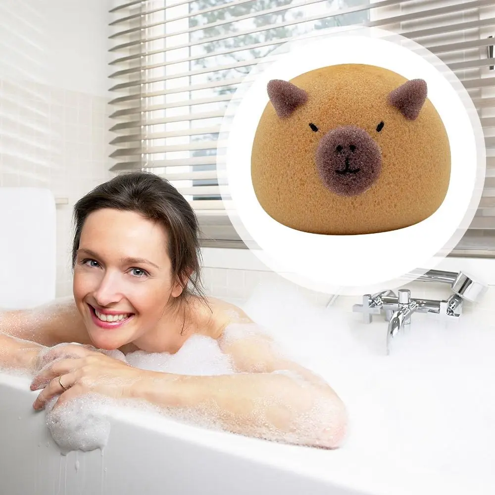 Cute Capybara Bath Sponge Ball Body Exfoliate Shower Puff Cartoon Animal Bubble Sponges Cleaning Brush Bathroom Accessories