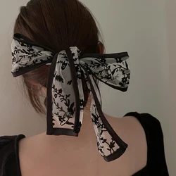 Luna & golfinho francês vintage reuniram laço magro lenço preto flor saco de cabelo gravata meninas bandana selvagem fita decorativa cós