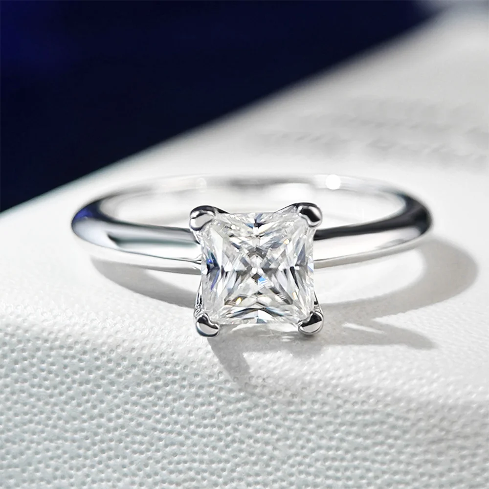 COSYA 1-4CT Princess Cut Moissanite Diamond Ring For Women S925 Silver 18K Plated Solitaire D Color Wedding Band Fine Jewelry