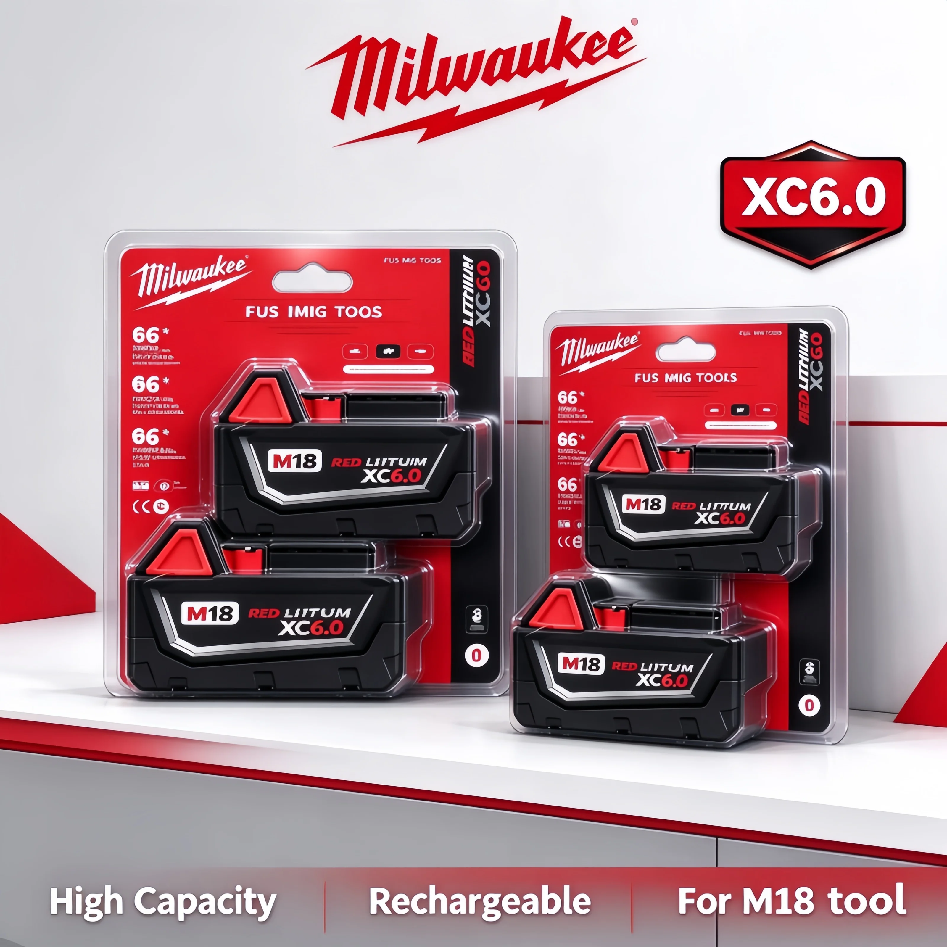 Milwaukee M18 XC6.0Ah Lithium Battery, All Weather Working Performance for 48‑11‑2830 0730‑20 Power Tools