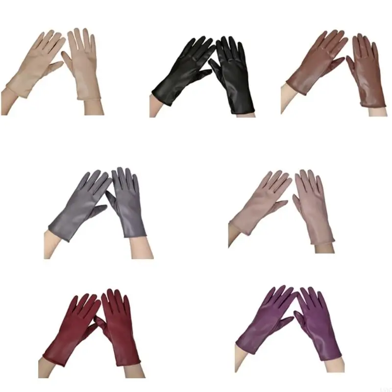 

L5YC Stylish Gloves For Women Winter PU Leather Windproof Club Lining
