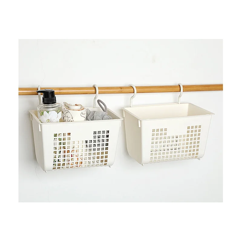 

Hanging Storage Baskets with Hooks - Plastic Organizer for Bathroom, Kitchen, Bedroom,etc- Beige (PP Material, 5kg Load)