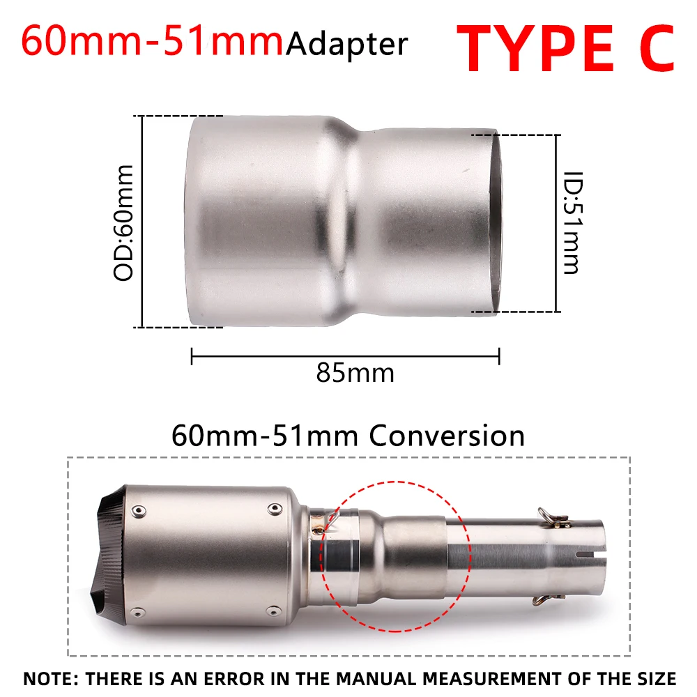 Universal Motorcycle Exhaust Adapter Escape 51mm 60mm to 51mm Pipe connection Reducer Muffler Stainless Steel