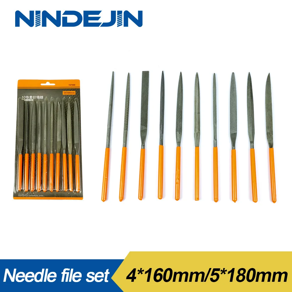 NINDEJIN 10pcs/set Needle File Set Steel 4*160mm 5*180mm File Set for Metal Wood Glass Stone