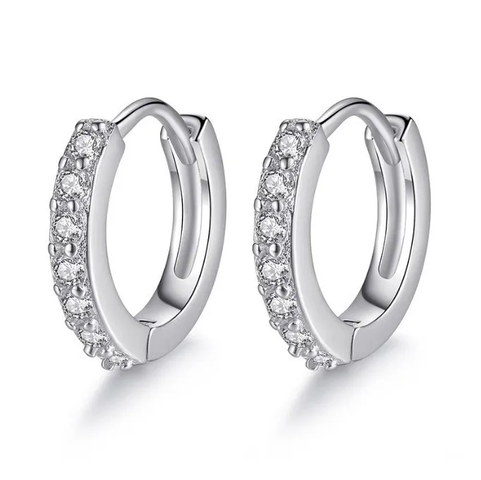 Minimalist Small Crystal Huggie Hoop Earrings Silver Tone Pave Zircon Circle Ear Buckles Elegant Office Daily Dainty Ear Accessories image 6