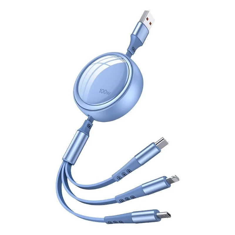 100w Data Cable 3 in1 Fast USB Cable Retractable Portable Fast Travel Essential Micro USB Type C Charger Cable For Iphine/Samsu