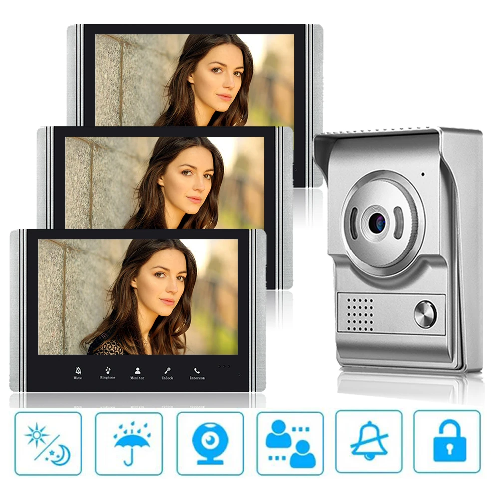 

Wired Video Intercom Doorbell 7 Inch Touch button Monitor Video Door Phone Kits for Villa House Apartment