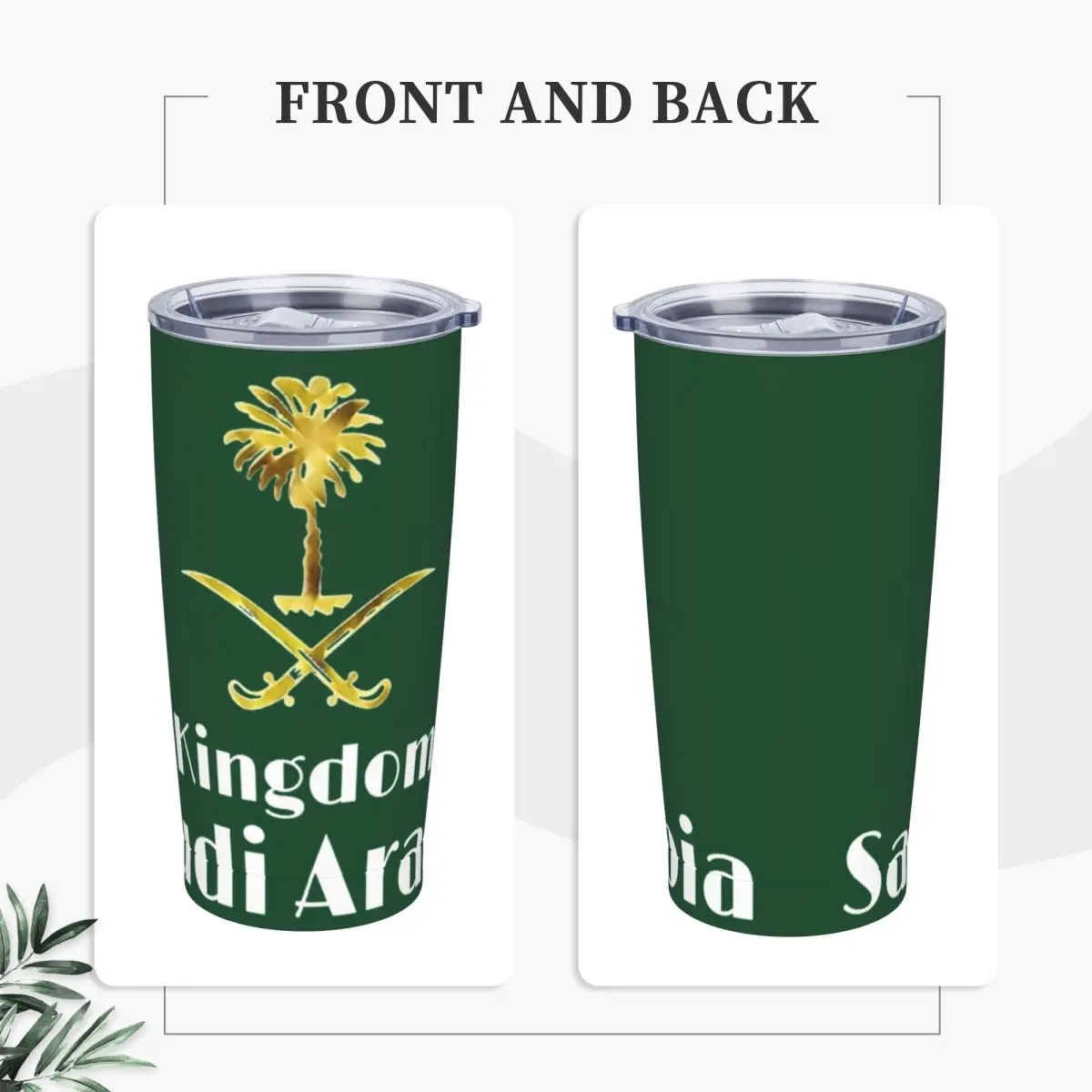 Kingdom Saudi Arabia Tumbler KSA Arabic Calligraphy and Emblem Cold Drink Water Bottle Stainless Steel Thermal Mug Car Mugs