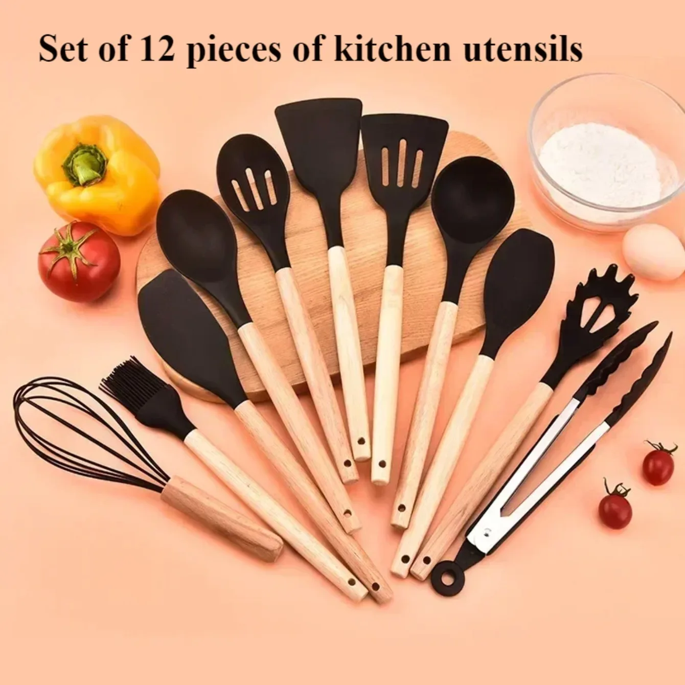 12PCS Food Grade Silicone Kitchen Cookware Utensils Turner Spatula Measuring Spoon Practical Cooking Tool Kitchenware Set