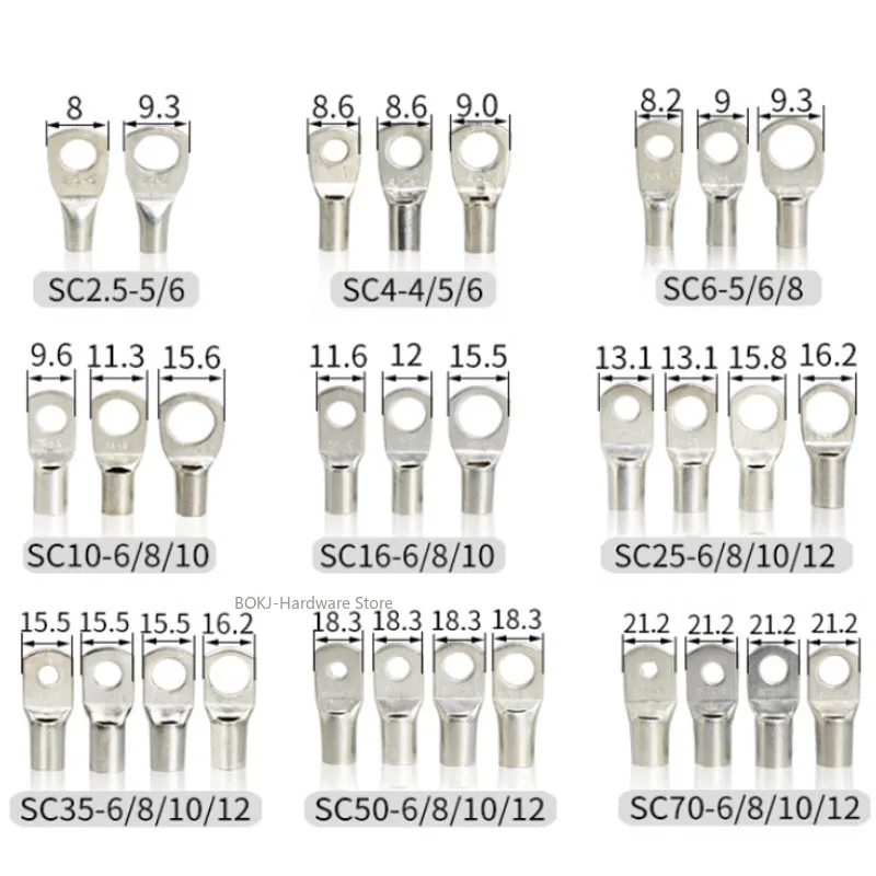 SC6-6 ~ SC95-12 Tinned Copper connecting terminal copper nose Wire connector Cable lugs