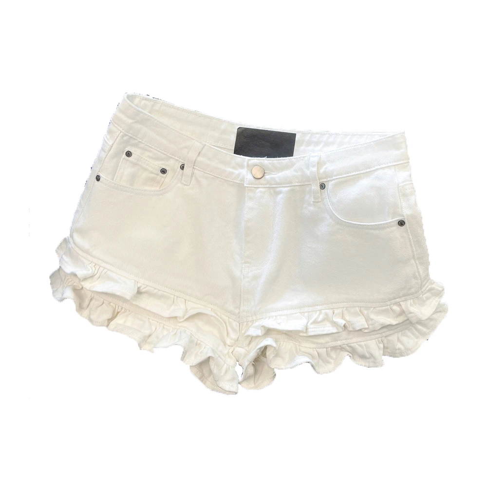 한국 스타일 프릴 짧은 청바지 여성 여름 섹시한 솔리드 컬러 하이 웨이스트 데님 반바지 파티 클럽 올 매치 반바지 streetwear