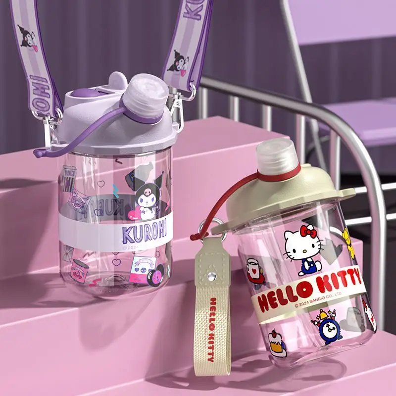 

New Sanrio HelloKitty Children's Water Cup Cinnamoroll Kuromi Student Summer Water Bottle Travel Portable Direct Drinking Straw