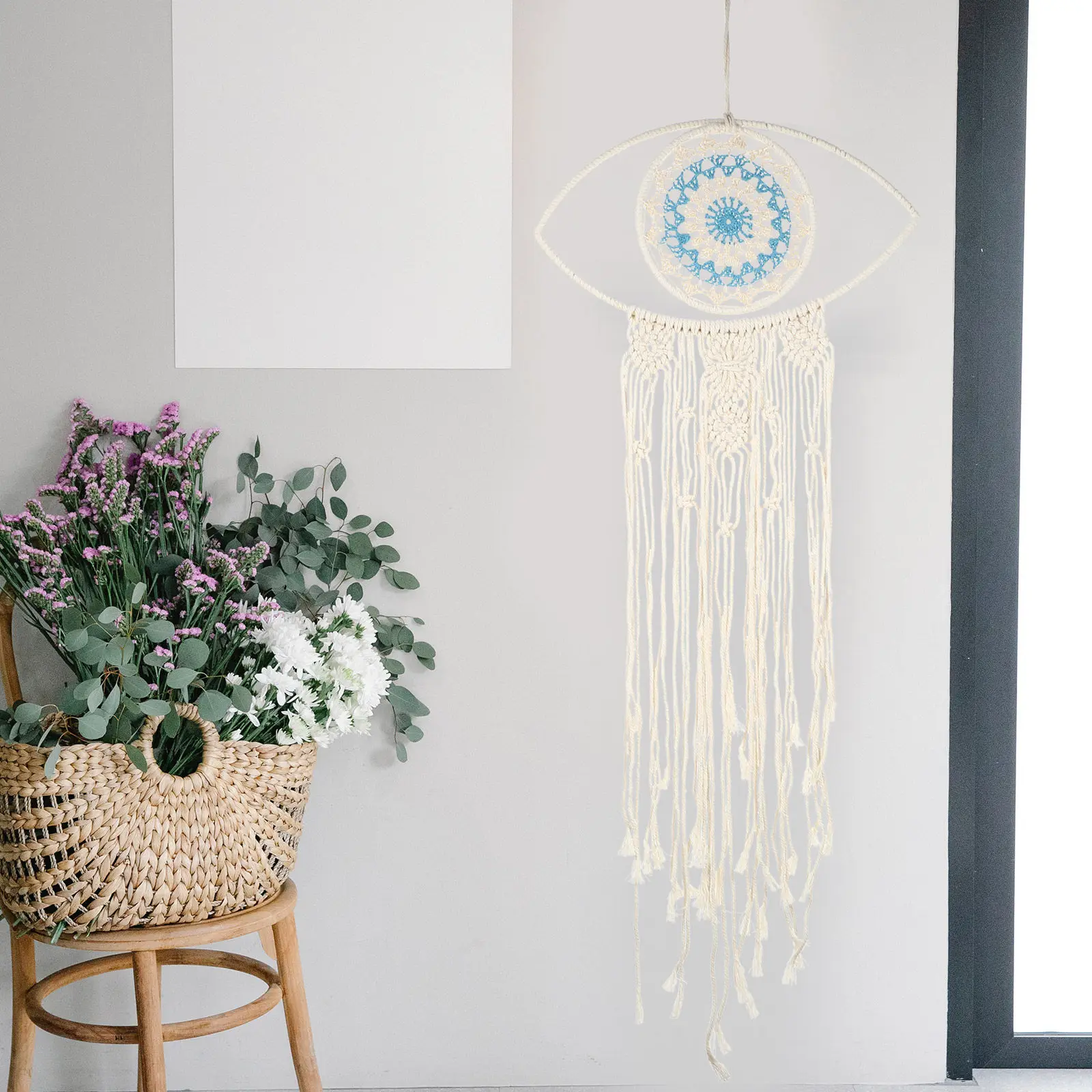 

Ловец снов: Настенный гобелен с синим глазом, макраме из хлопковых нитей, декор для дома, спальни, гостиной