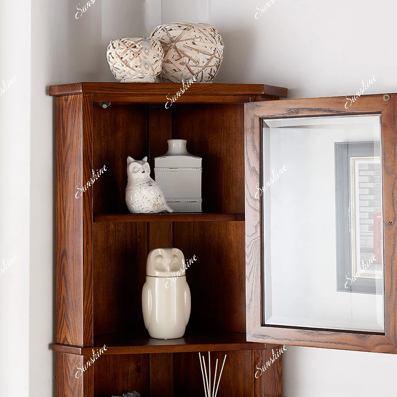 American solid wood corner, living room triangle wine cabinet storage simple and modern