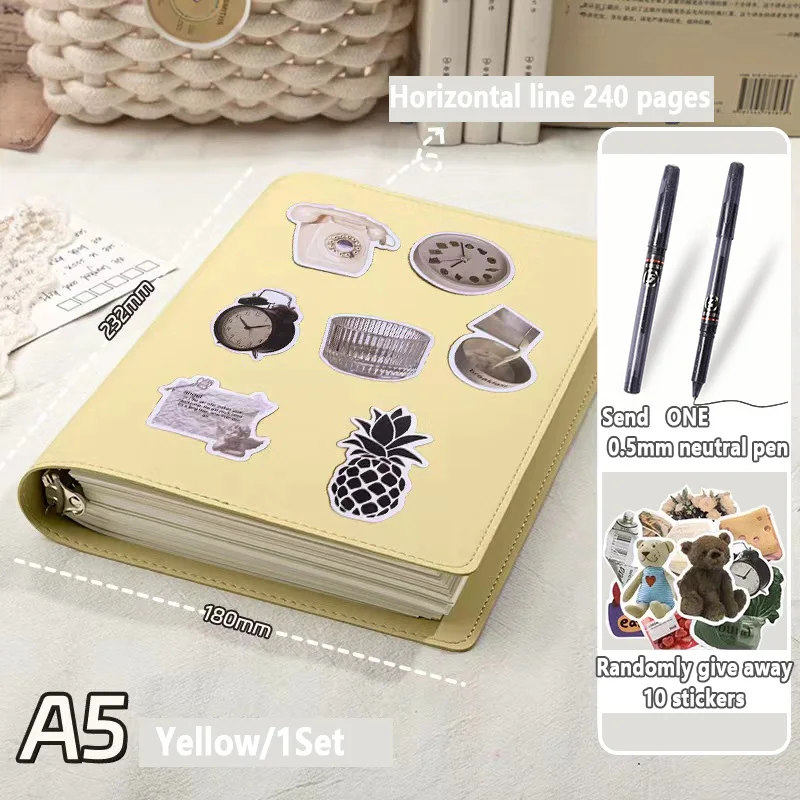 Imagem -02 - Caderno de Couro Retrô a5 com Folha Solta Engrossada Inclui 10 Adesivos Divertidos e Caneta Neutra Padrão Aleatório
