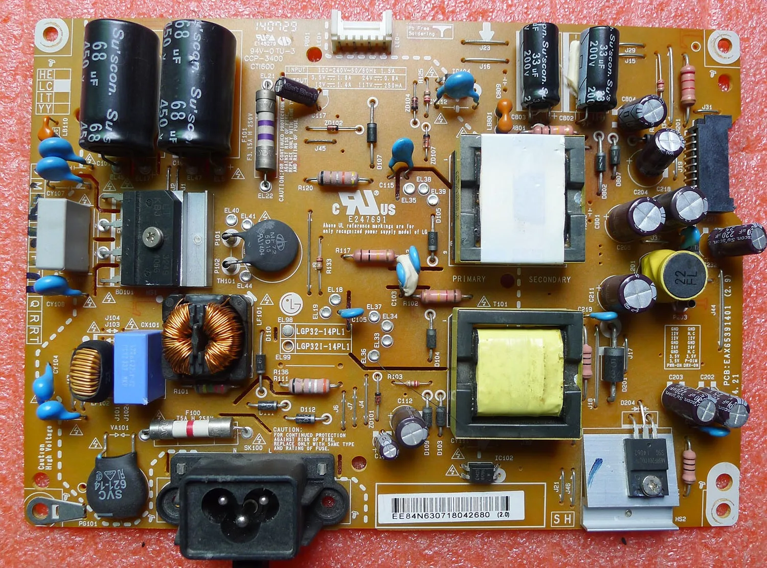 Test the LCD TV power board   LGP32-14PL1 EAX65391401 for  LG TV   LG32LB5610-CD