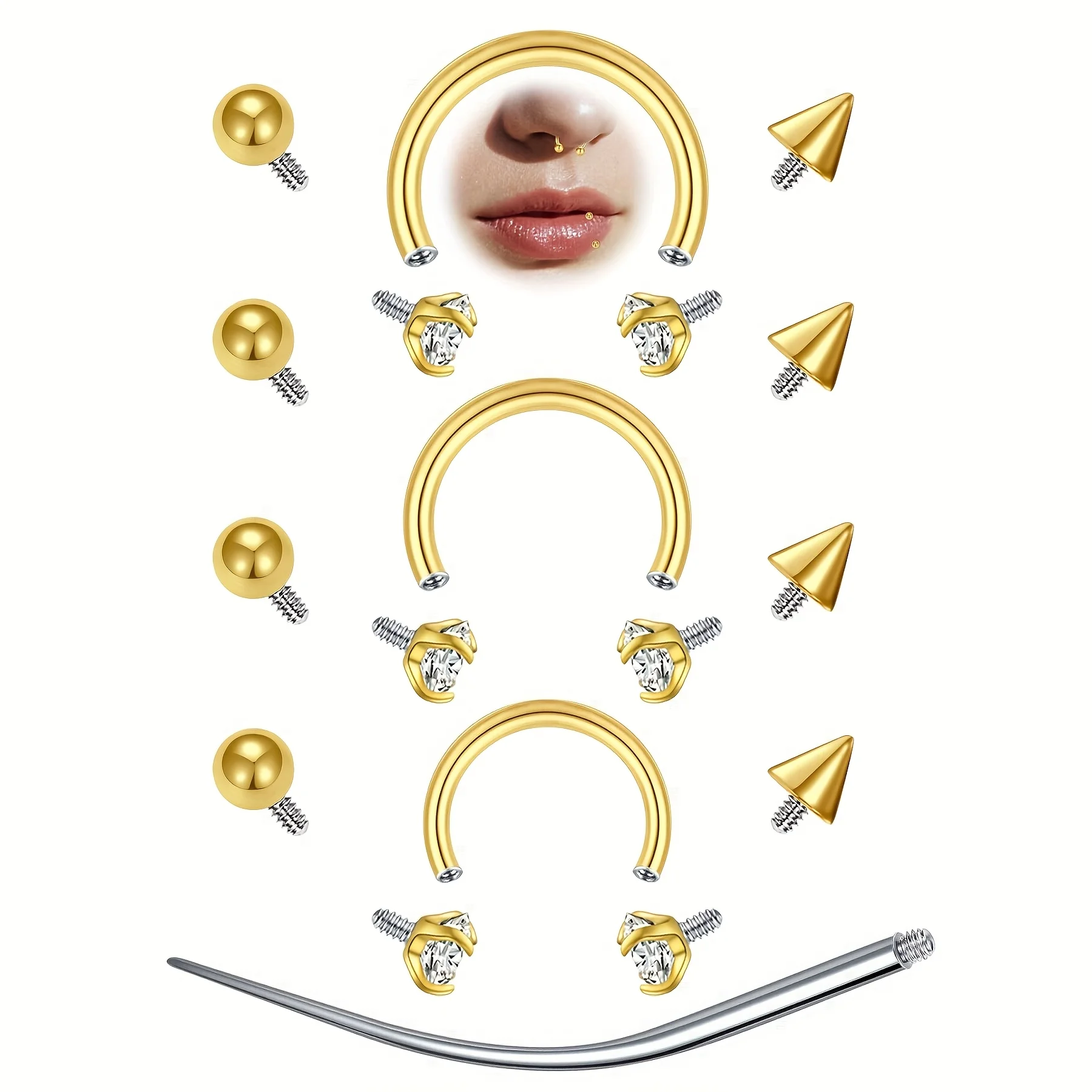 12pcs 16G Horseshoe Septum Rings Stainless Steel Nose Piercing Jewelry with Piercing Taper & Replacement Balls