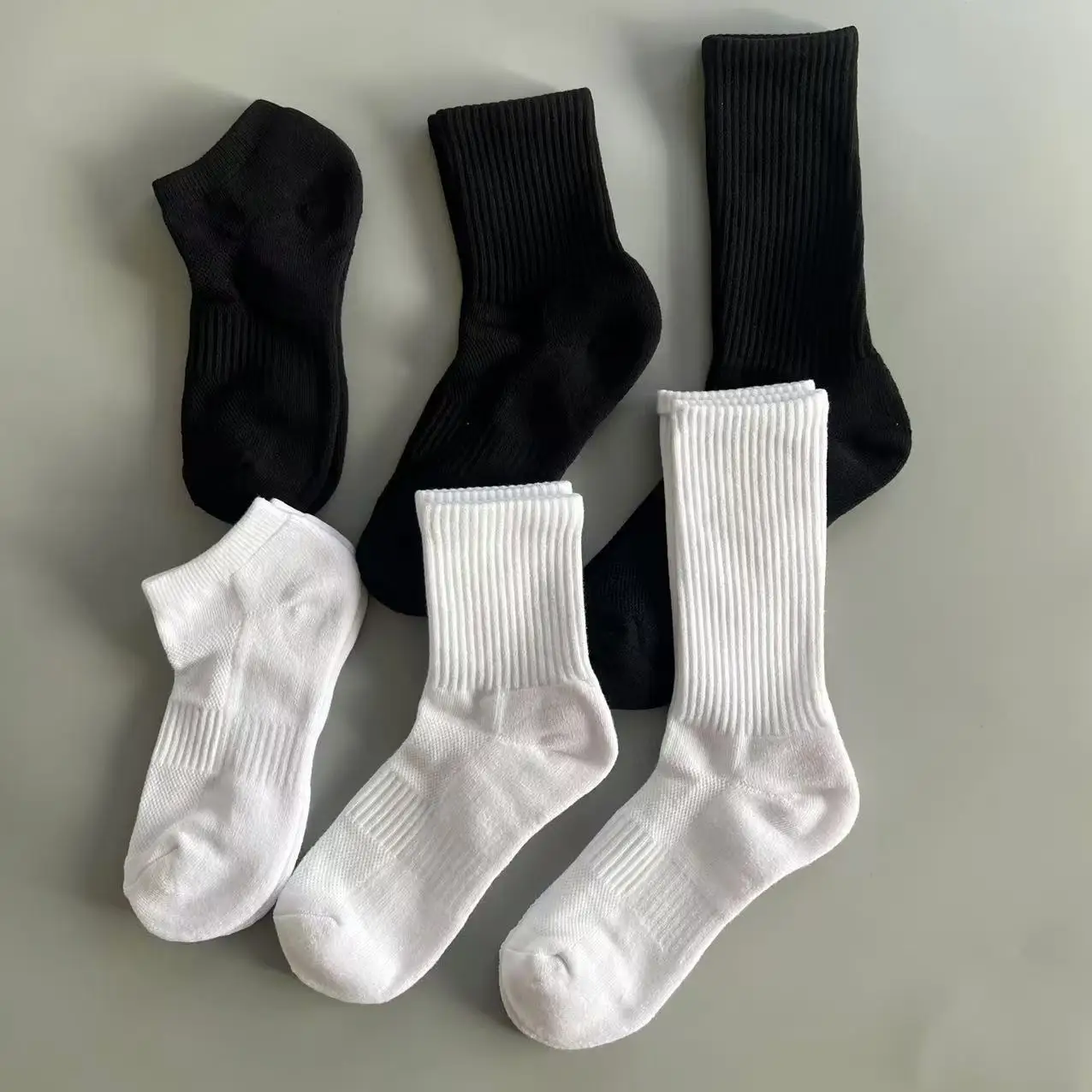 5 pares 100% calcetines de algodón para hombre Otoño Invierno calidez Color sólido toalla gruesa negro blanco elástico calcetines deportivos altos