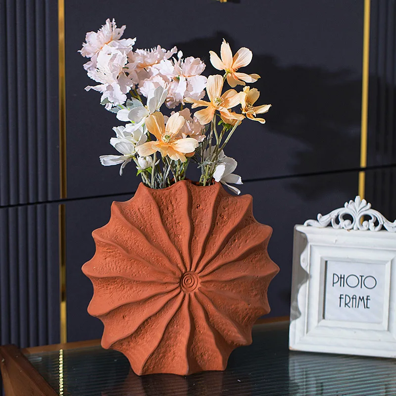 Shell Shaped Ceramic Vase, Hydroponic Vase, Orange Conch Flower Pot Flower Arrangement, Desktop Decoration Vase, Home Decoration
